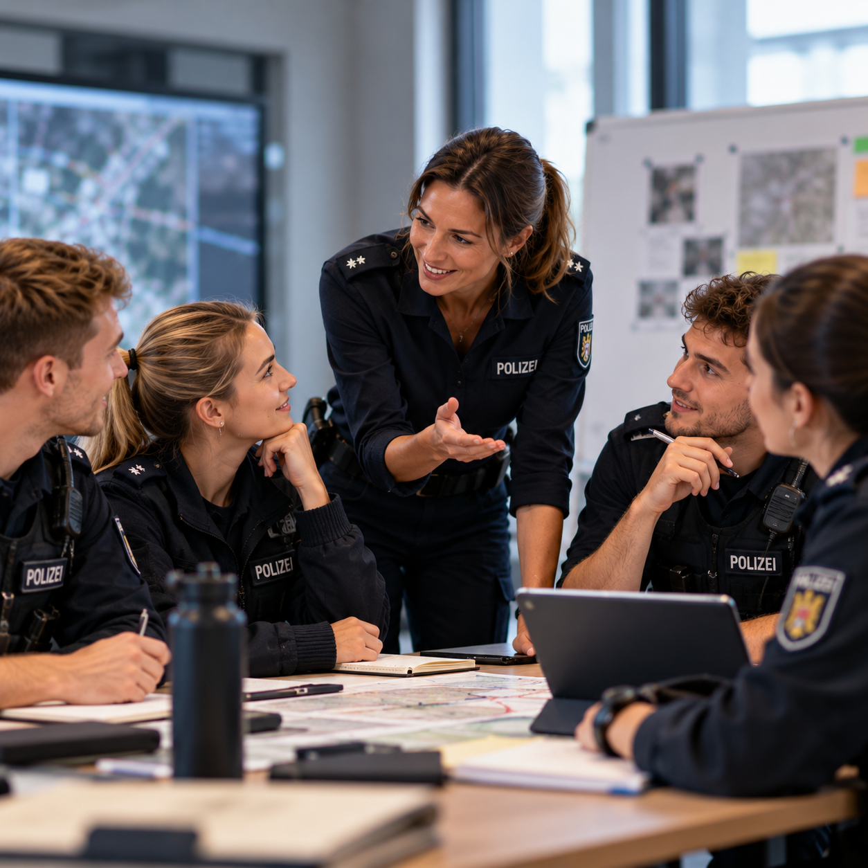 Polizeiteam bei der Einsatzbesprechung